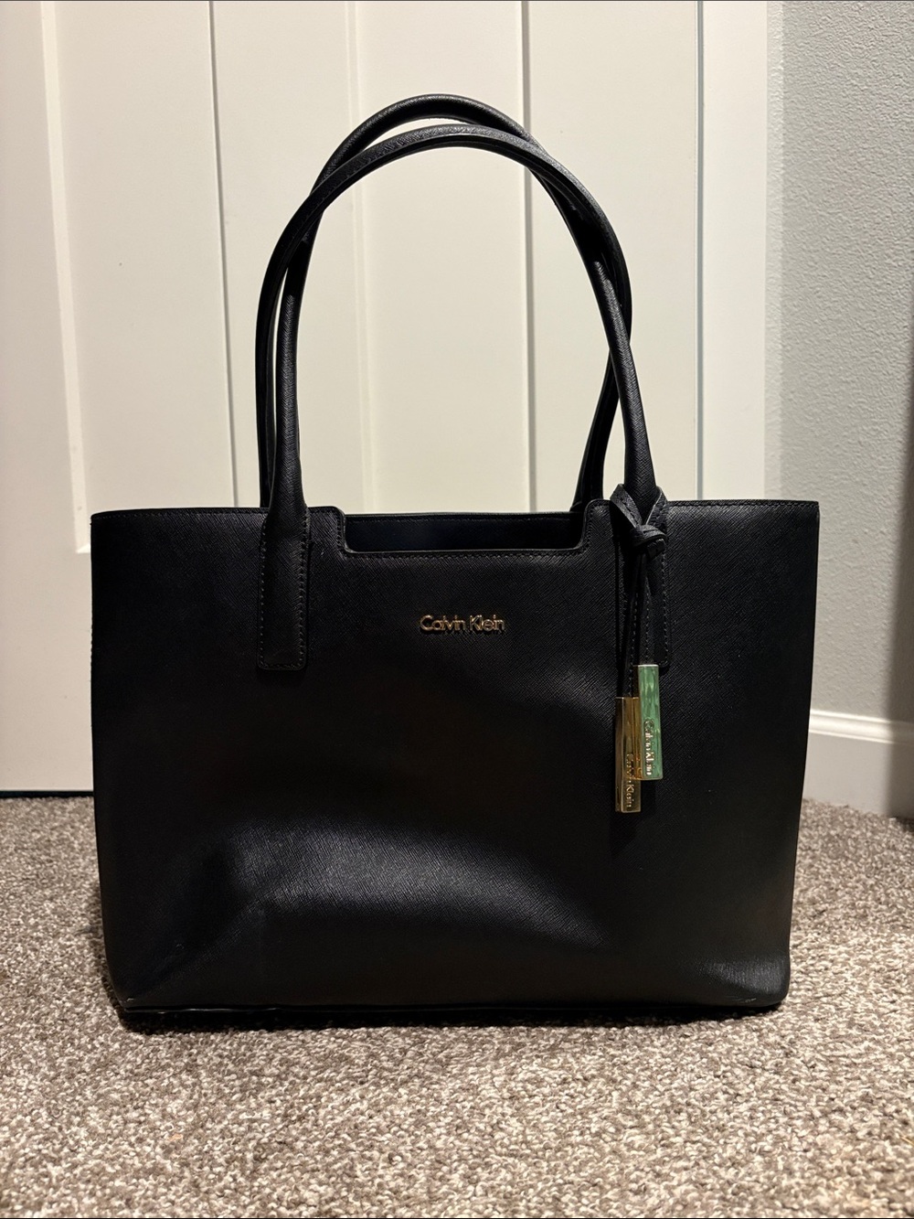 Calvin Klein Black Leather Saffiano Tote